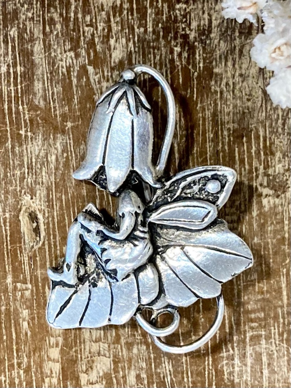 Vintage Sterling Fairy Brooch MASJ 1995 • Nature Leaf Flower Pin Cottagecore - Picture 3 of 10